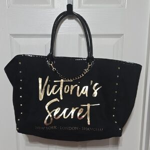 Victoria's Secret Black Tote with Gold Script Logo